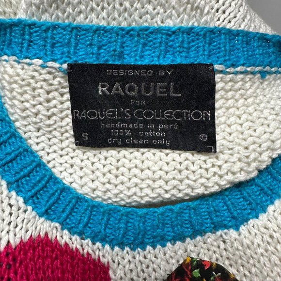 Vintage Raquel’s 3D Golf Appliqué Sweater Handmade Peru Rare Deadstock Small - Picture 3 of 9